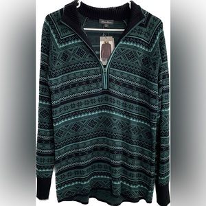Eddie Bauer Teal Fair Isle Quarter Zip Sweater